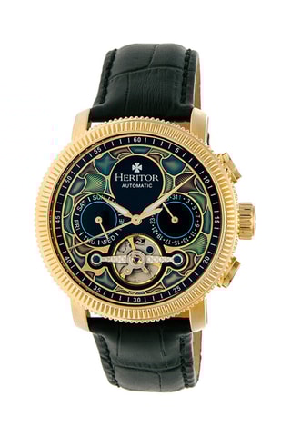 Montre automatique en cuir Aura - Noir et doré