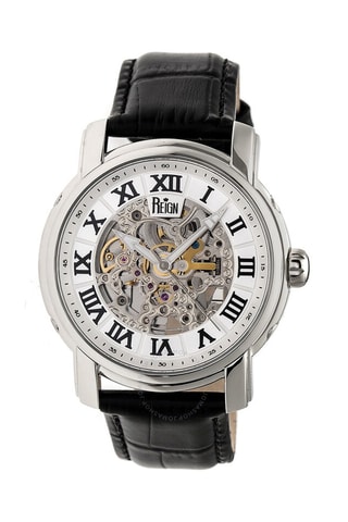 Montre squelette automatique japonaise en cuir - Noir et argenté