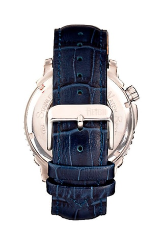 Montre automatique en cuir - Bleu foncé et argenté