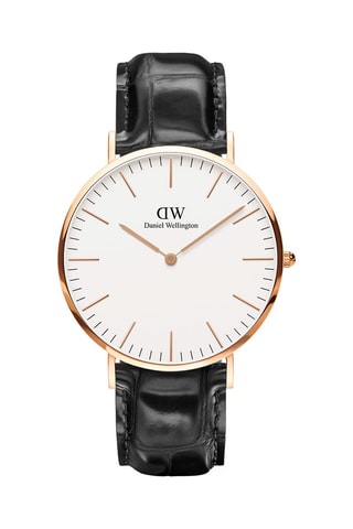 Leren en Doublé Roségoud Quartz Horloge Classic Reading - 40 mm