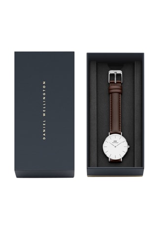 Leren Quartz Horloge Petite Bristol - 28 cm - Bruin en Zilverkleurig