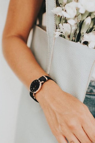 Polyester Quartz Horloge Petite Cornwal - 32 cm - Zwart en Roségoudkleurig