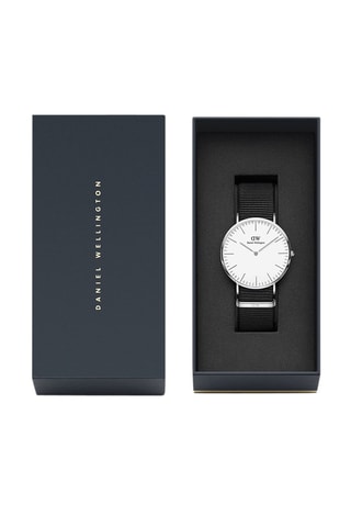 Polyester Quartz Horloge Classic Cornwall - 40 cm - Zwart en Zilverkleurig