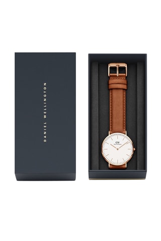 Leren en Doublé Roségoud Quartz Horloge Classic Durham - 36 mm