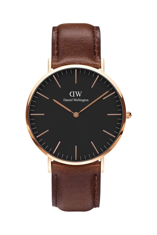 Leren en Doublé Roségoud Quartz Horloge Classic Bristol