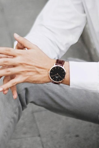 Leren en Doublé Roségoud Quartz Horloge Classic Bristol