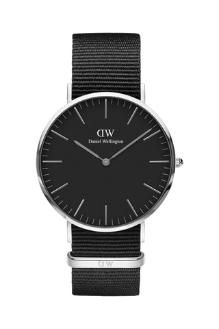 Stoffen Quartz Horloge Cornwall - 40 cm - Zwart en Zilverkleurig