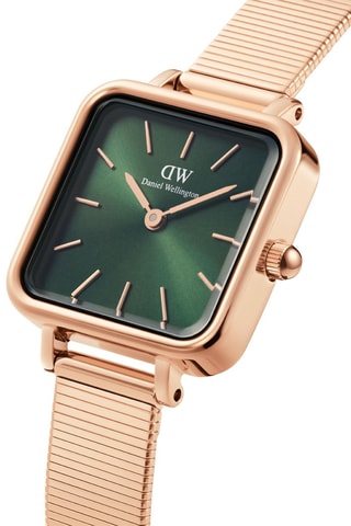 Stalen Quartz Horloge Quadro Studio - 22 x 22 mm - Roséoudkleurig en groen