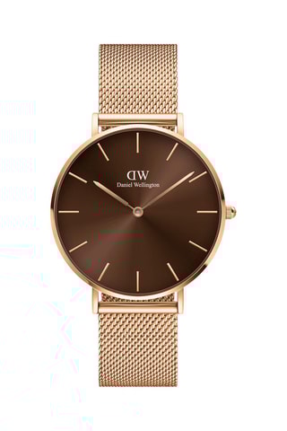 Stalen Quartz Horloge Petite Amber - 36 mm - Goudkleurig en bruin 