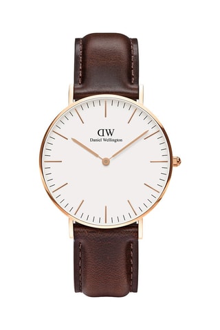 Leren en Doublé Roségoud Quartz Horloge Classic Bristol - 36 mm