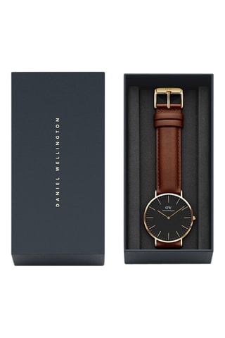 Leren en Doublé Geelgoud Quartz Horloge Classic St Mawes - 36 mm