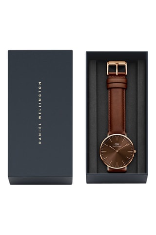 Leren en Doublé Roségoud Quartz Horloge Classic St Mawes - 40 mm