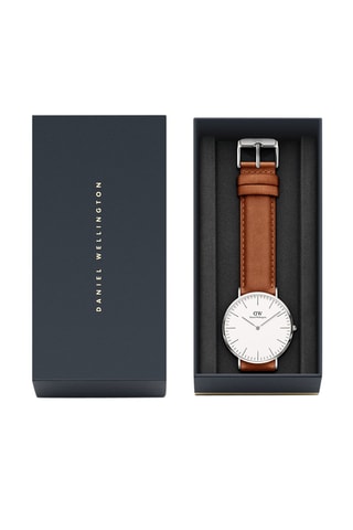 Leren Quartz Horloge Classic Durham - 36 cm - Camel en Zilverkleurig