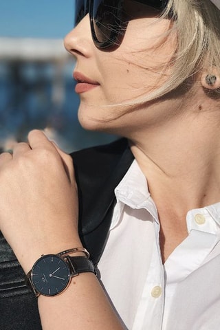 Leren en Doublé Roségoud Quartz Horloge Petite Reading - 28 mm