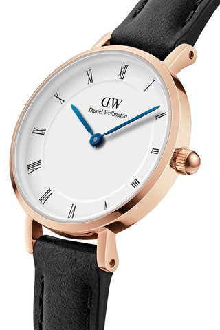 Leren Quartz Horloge Petite Roman 28 Sheffield - Zwart en Roségoudkleurig