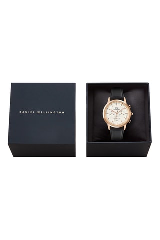 Reloj de cuarzo de piel verdadera - Cronógrafo - Negro y dorado