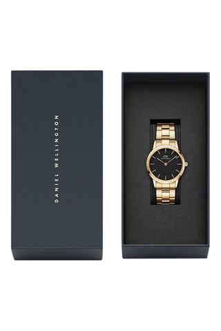 Leren en Doublé Geelgoud Quartz Horloge Iconic Link - 28 mm