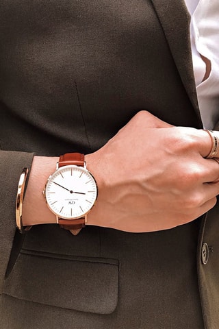 Leren en Doublé Roségoud Quartz Horloge Suffolk - 40 mm