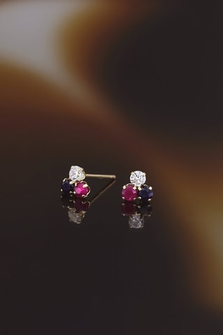 Puces Trio Etincelant - Or jaune, rubis et topazes