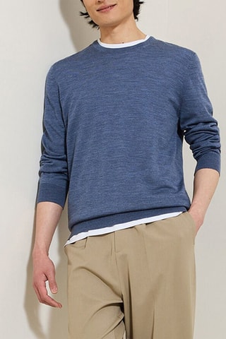 Merinoswollen Trui - Gemêleerd Donkerblauw