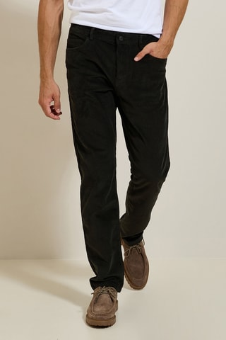 Pantalon regular en velours - Vert foncé