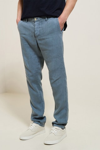 Pantalon droit en lin - Bleu