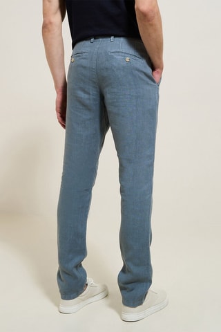Pantalon droit en lin - Bleu