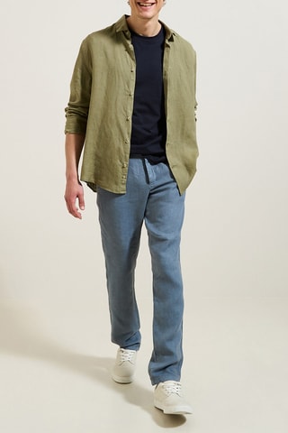 Pantalon droit en lin - Bleu