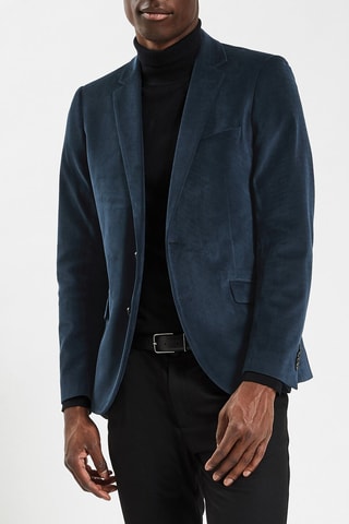 Veste slim en velours - Bleu marine