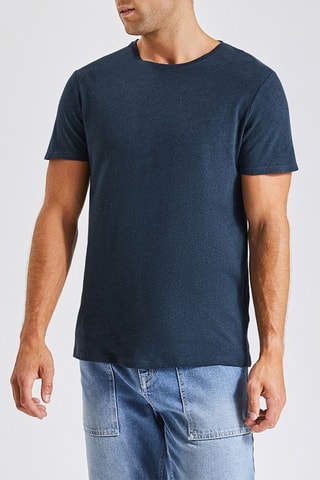 T-shirt slim en lin - Bleu foncé chiné