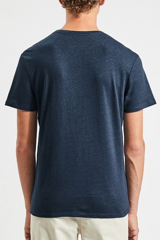 T-shirt slim en lin - Bleu foncé chiné