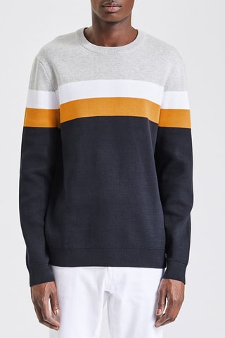 Sweat - Gris clair chiné et bleu marine 