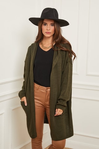 Gilet long à capuche - Kaki