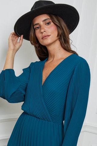 Robe plissée - Bleu canard