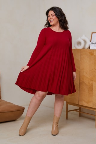 Robe plissée en laine - Rouge