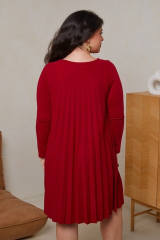 Robe plissée en laine - Rouge