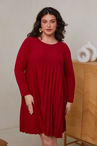 Robe plissée en laine - Rouge