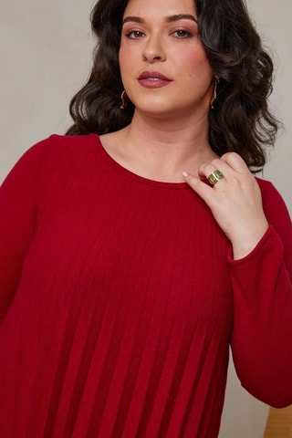 Robe plissée en laine - Rouge