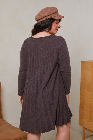 Robe plissée en laine - Taupe