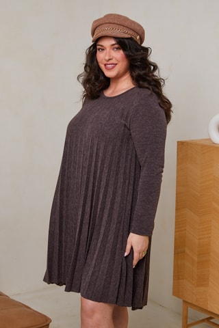 Robe plissée en laine - Taupe