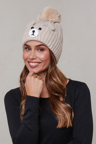 Bonnet à pompon - Beige