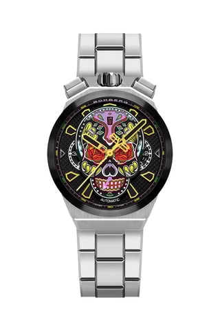 Montre automatique en acier - Chronographe - Argenté et noir