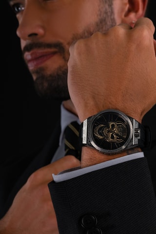 Montre automatique en silicone - Noir et argenté