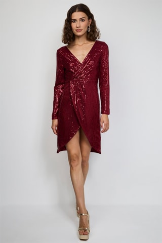 Halflange Jurk - Zilverkleurig - Rood