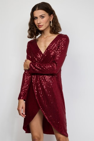 Halflange Jurk - Zilverkleurig - Rood