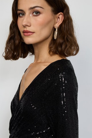 Halflange Jurk - Zilverkleurig - Zwart