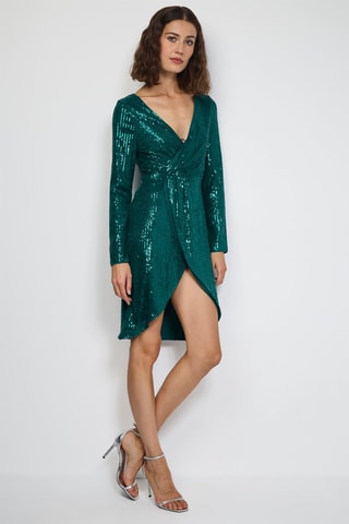 Halflange Jurk - Zilverkleurig - Groen