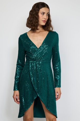 Halflange Jurk - Zilverkleurig - Groen