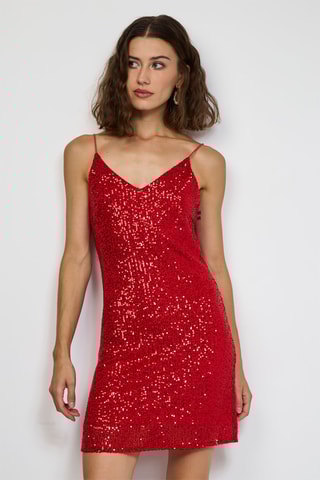 Jurk - Zilverkleurig - Rood