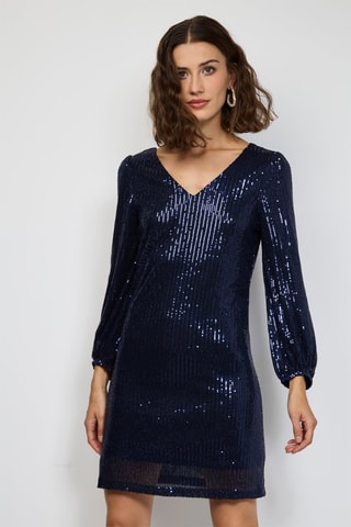 Halflange Jurk - Zilverkleurig - Blauw